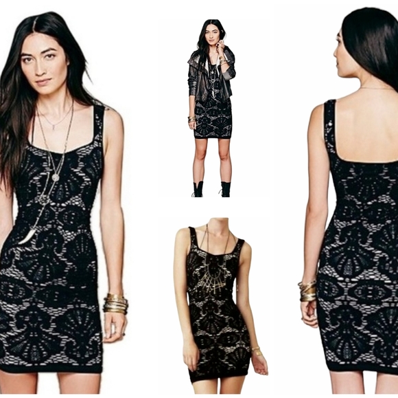 Intimately Free People Black Medallion Crochet Bodycon Dress Size XS - Picture 1 of 14